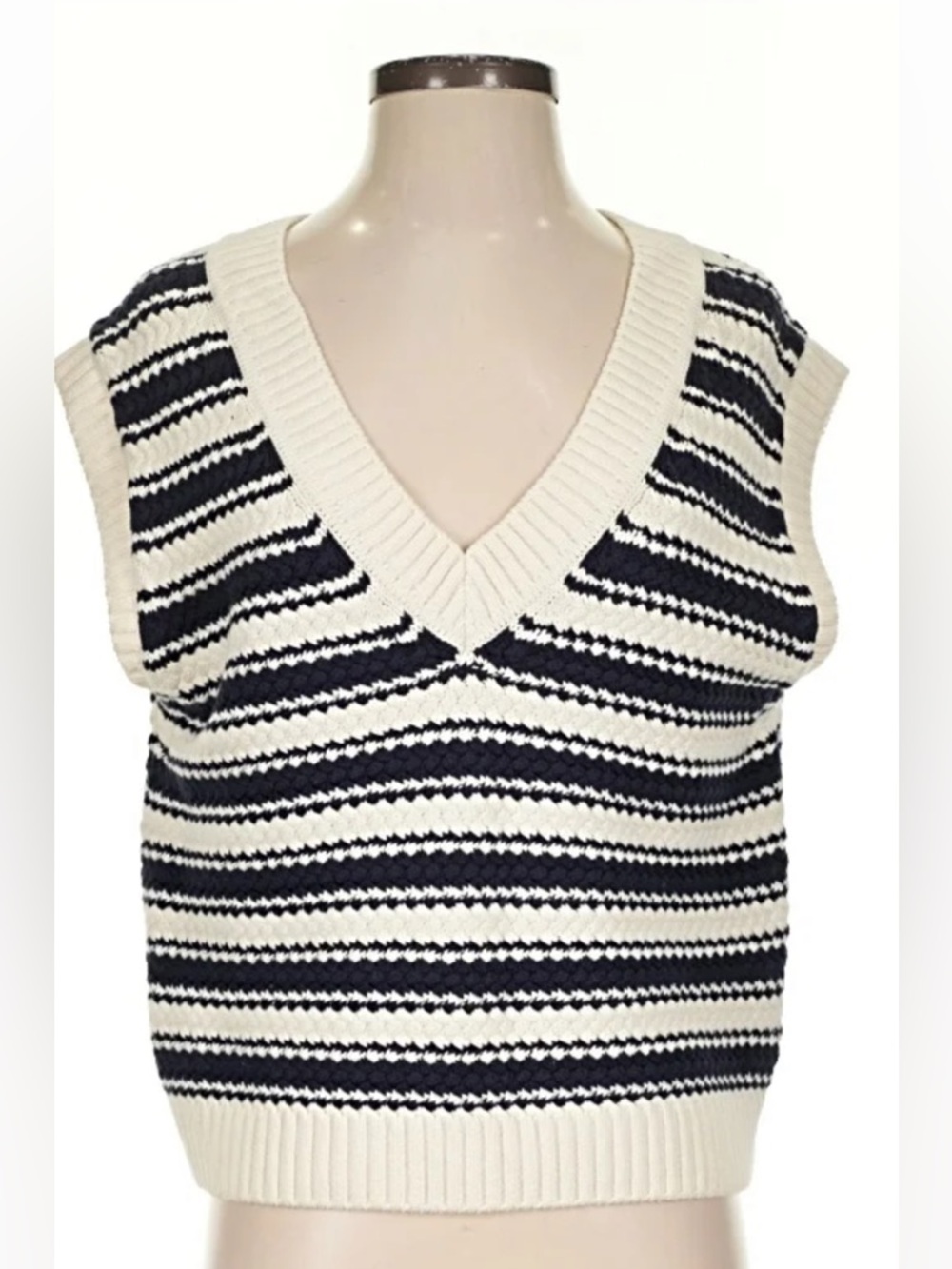 Boden Navy and Cream Striped V-Neck Sweater Vest NWT